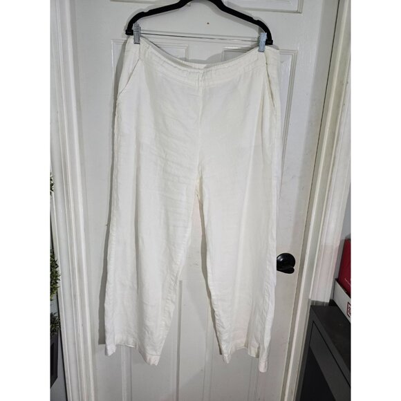 Chicos Womens White Pull On Pants Wide Leg Slash Pockets Linen Blend Size 16R - Picture 4 of 12